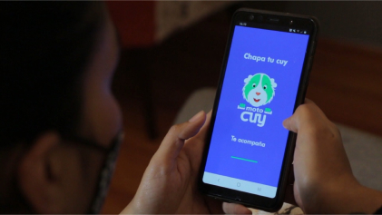 Imagen de una señora viendo en su celular la aplicación de motocuy